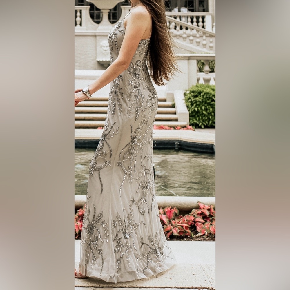 Aidan Mattox Silver Embellished Maxi Dress